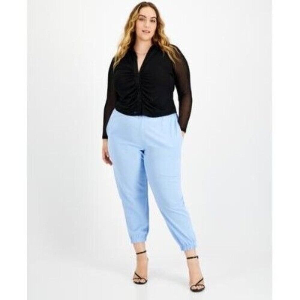 Bar Iii Trendy Plus Size 3X Paperbag-Waist Jogger Pants Blue.  New With Tags